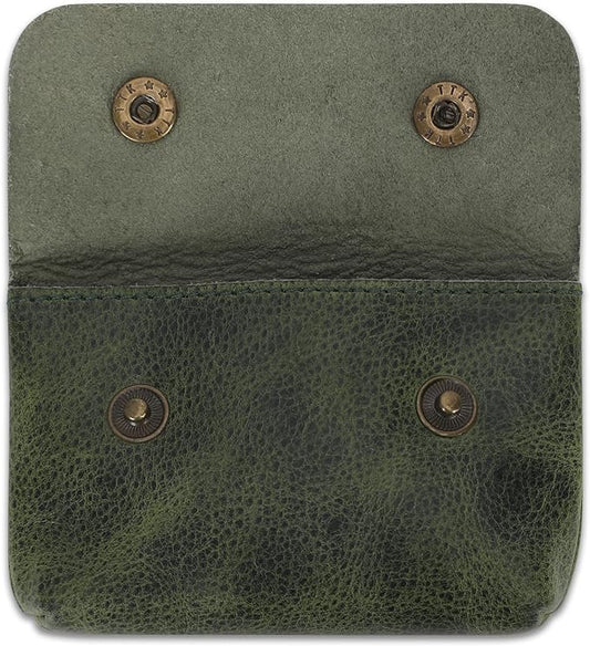 Leather Double Coin Pouch Premium Cash & Card Holder Compact Cable Organizer Travel Makeup Bag, Handmade Artisan Craft Vintage Leather Accessories Multipurpose Wallet & Organizer (Green)