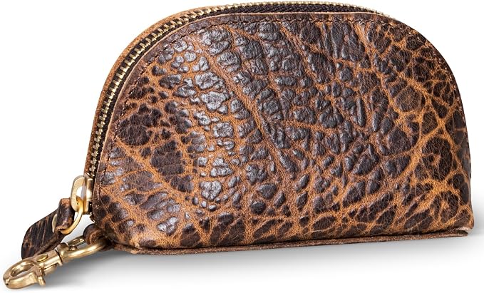 Gexmil Genuine Leather Coin Purse with Zipper, Full Grain Leather, Mini Coin Pouch for Women Men, Change Wallet,Giant Pebble Brown