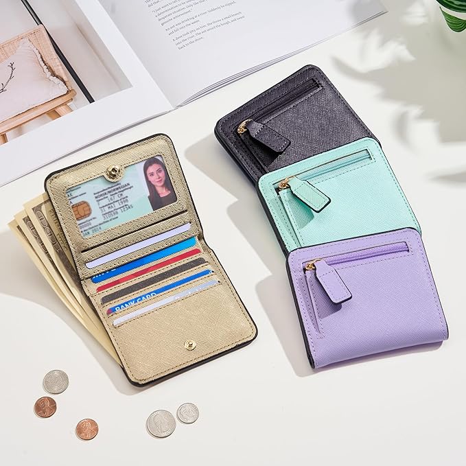 Toughergun Women’s Small Slim Leather Wallet with RFID Protection, Compact Bifold Mini Purse with Clear ID Window