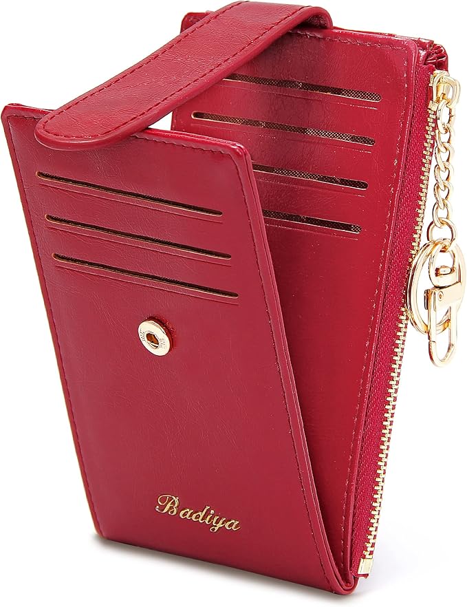 Badiya Slim Women Wallet RFID Blocking Bifold Compact 9 Card Slots Holder Wallets Soft Leather with Zipper Coin Pocket 2 ID Window