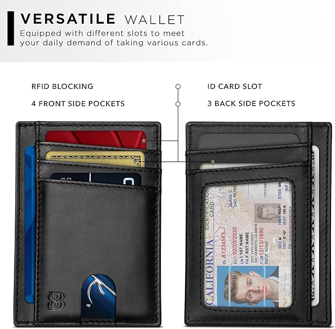 SERMAN BRANDS RFID Blocking Slim Minimalist Mens Front Pocket Wallet. Thin Card Holder. Full Grain Leather Wallets for Men