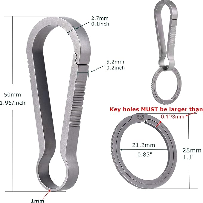 BANG TI Titanium Quick Release Keychain Clip and Side Pushing Key Rings Kit