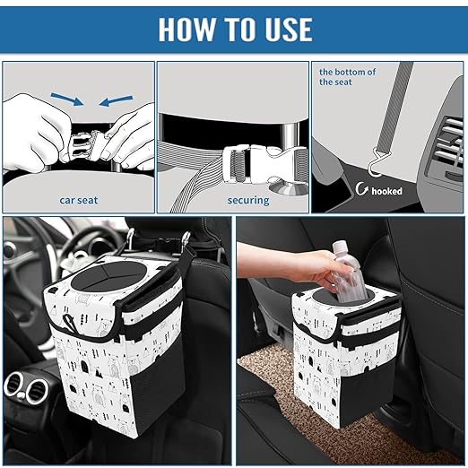 Car Trash Can Cute Bear Panda Cat Wate-rproof Auto Garbage Bag Car Trash Can with Lid Leak-Proof Car Storage Bag Hanging for Headrest Collapsible and Portable with Storage Mesh Pocket