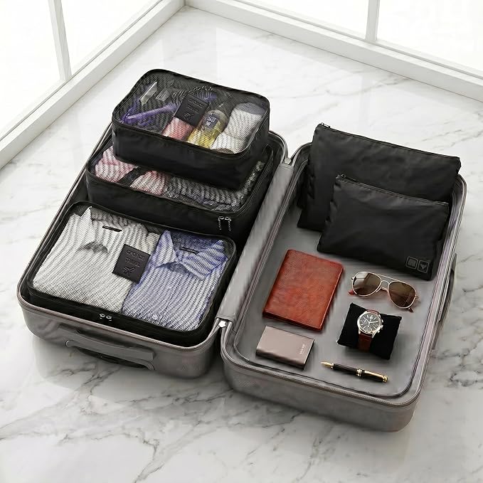 GForce 6 Piece Ultimate Traveling Set | Organizer Packing Cubes | 3 Sizes | Zippered Pouches | 3 Sizes | Suitcase Organizers | Luggage Organizers | Travel Essentials | Black