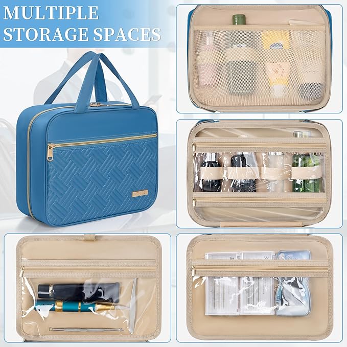 Travel Toiletry Bag for Women & Men Water Resistant Makeup Bag with Hanging Hook Portable Travel Organizer for Travel Accessories, Travel-Sized Shampoo, Toiletries (Medium-Blue)