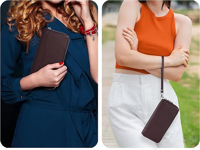 Oak Leathers Ladies Wallet for Women - RFID Womens Wallet Clutch with 8 Credit Card Holder, Coin Pocket, Gift for Women’s Brown Purse