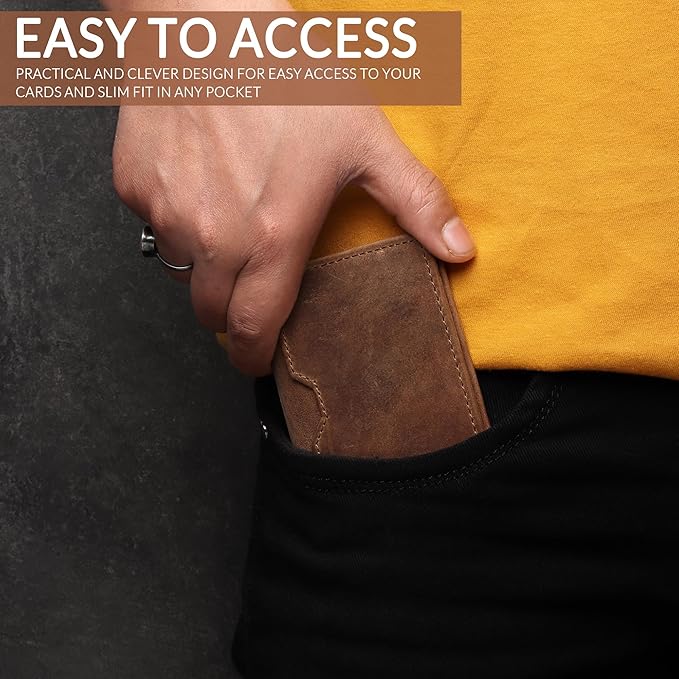 FOXHACKLE Full Grain Leather Credit Card Holder for Men and Women, Slim Bifold RFID Blocking Wallet, Thin Front Pocket Minimalist Wallet, Small Card Case.