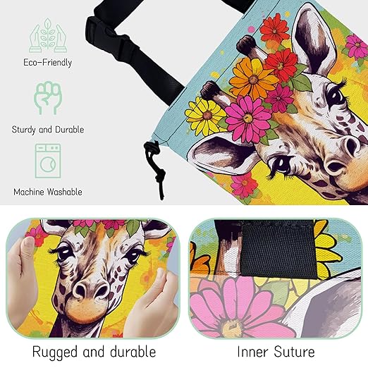 Cute Giraffe Car Garbage Bag,Splash Floral Waterproof Small Car Trash Bag Hanging Back of Seat,Drawstring Hanging Car Trash Bag with Adjustable Buckle for Car Accessories