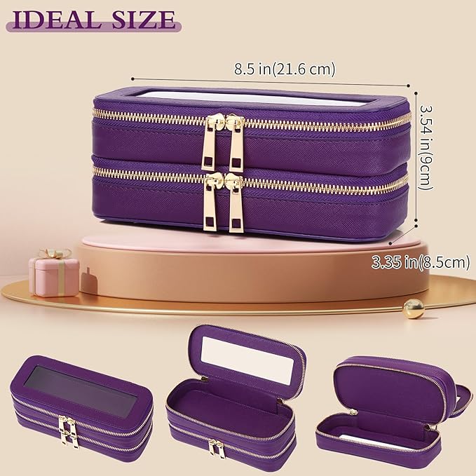 Pinkmik Double Layer Makeup Bag Makeup Brush Case Waterproof Travel Cosmetic & Toiletry Bag Purse Organizer and Car Essentials for Women (Purple, Double SLIM)