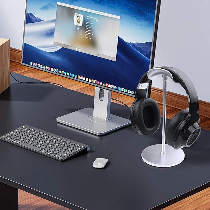 YAODHAOD Desktop Headphone Stand, Aluminum Alloy Headset Stand for Desk with Curved Headphone Rest & Anti-Slip Base,Heavy Base Desk Stand Headphones Support Accessory(Silver)