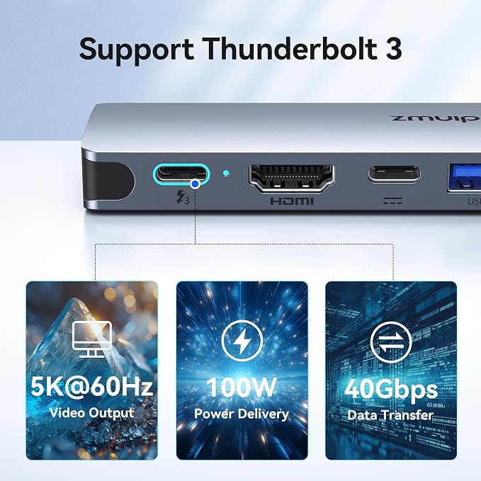 USB C Hub Adapter for MacBook Pro Air 2022 2021 2020 2019 Docking Station for MacBook M1 M2 USB C to HDMI Mac Accessories Multiport Dongle with 4K HDMI USB 3.0 SD TF Thunderbolt 3 USB-C Port Type C | USB C to HDMI MacBook Accessories Multiport Dongle w...