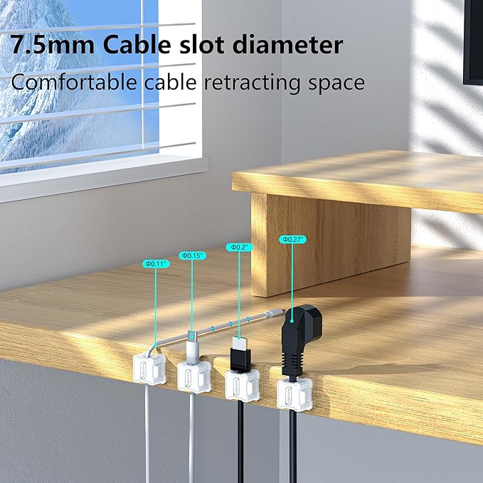 6 Pack Kailfee Magnetic Cable Clips - Smooth Adjustable Strong Magnet Adhesive Wire Organizer - 7.5mm Slot for All Cords - Ideal for Under Desk, Home, Office & Car - 6 pc White
