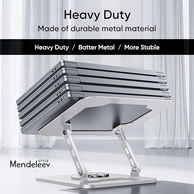 Silver Laptop Stand for Desk with 360 Rotating Base Compatible with MacBook Pro/Air Notebook up to 16 Inches Computer Stand for Laptop Ergonimic Foldable Riser for Desk