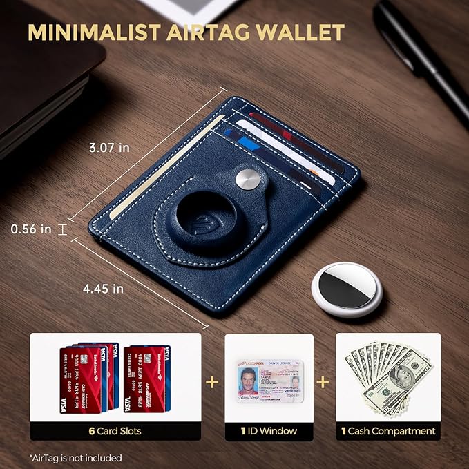 RUNBOX Slim Minimalist Front Pocket Air Tag Holder Wallet for Men, RFID Blocking Card Holder Mens Wallet Gifts for Men Dad