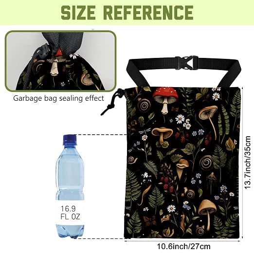 Car Trash Bag Vintage Mushrooms Berries Waterproof Car Trash Bag Hanging Leakproof Car Garbage Bag Washable Reusable Trash Bag For Car Interior Hanging Organizer Storage Vehicle Travelling Camping