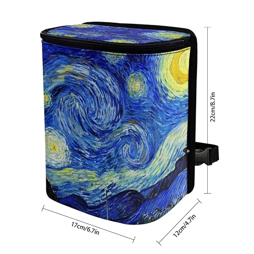 Van Gogh Starry Sky Car Trash Can Car Interior Accessories Organizer Garbage Bag Dustbin Container with Lid Waste Basket Storage Pockets Hanging Vehicle Trash Bin