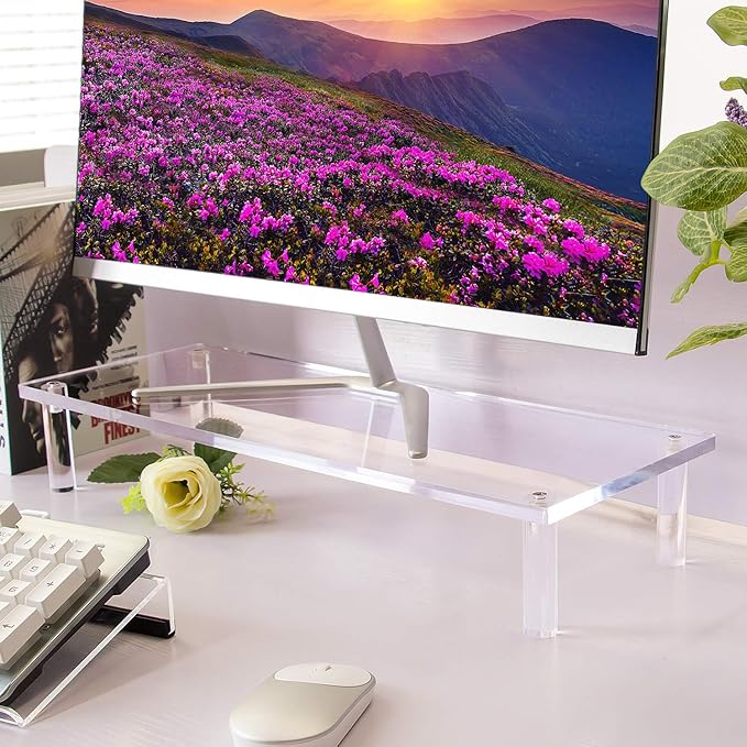 YestBuy 20x7.5 Acrylic Monitor Stand Riser, Clear Computer Stand for Laptop, iMac, Pc, Printer, Desktop Ergonomic,Desk Riser Work from Home Accessories Office Supplies Platform Save Space