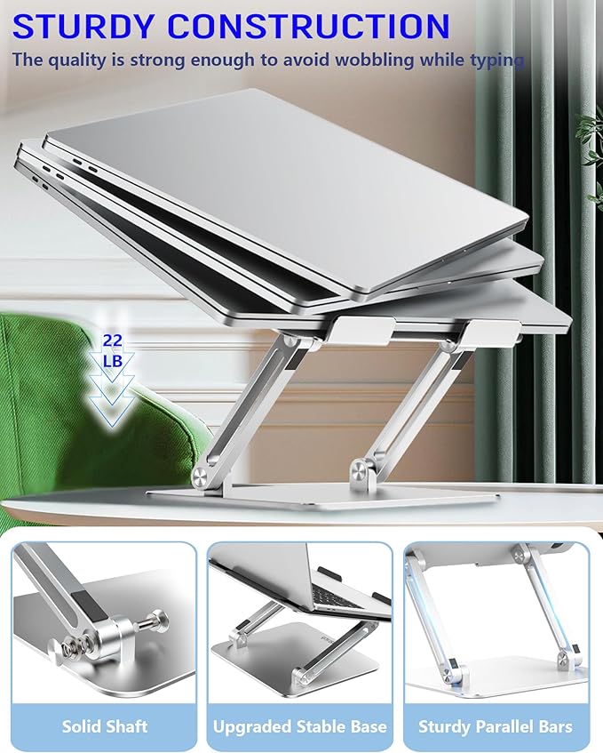 Laptop Computer Stand Adjustable Height-Tablet Holder for Desk-Foldable Riser Folding Mount for Notebook iMac MacBook Air Pro,Dell XPS, HP (10-17.3"),Aluminum-Silver