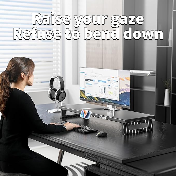 All-Metal Foldable Monitor Stand with 28cm Wide Desktop,, Headphone & Mic Jack, Detachable Phone Holder, (USB Hub Fast Charging Version, 760mm)
