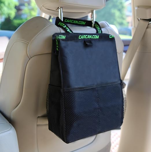 CarCan The Original 3 in 1 Hanging Car Trash Can for Back Seat, Cooler & Storage Bag – Metal Framed, Washable & Reusable Car Trash Bin with 3 Pockets Pack of 10