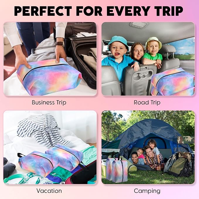 6 Pcs Travel Shoe Bags with Zipper Nylon Portable Waterproof Suitcase Shoe Organizer Packing for Golf(L,Watercolor)