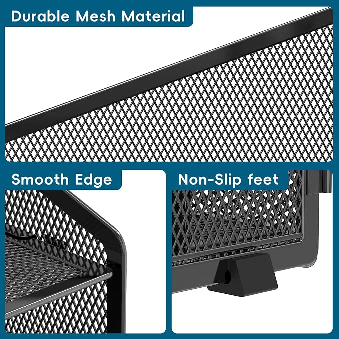 Desk File Organizer, 4 Letter Trays and 2 Upright Sections, Black | Paper organizer for desk with tiered letter trays and upright file sections for home office, school and workspace use