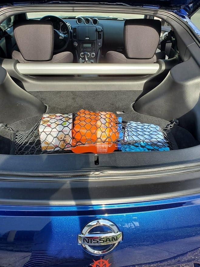 Trunk Organizer Cargo Net for Nissan 370Z 2009-2021 - Floor Style Cargo Net for Coupe - Premium Mesh Elastic Car Trunk Organizer Vehicle Carrier Storage - Compatible with Nissan 370Z