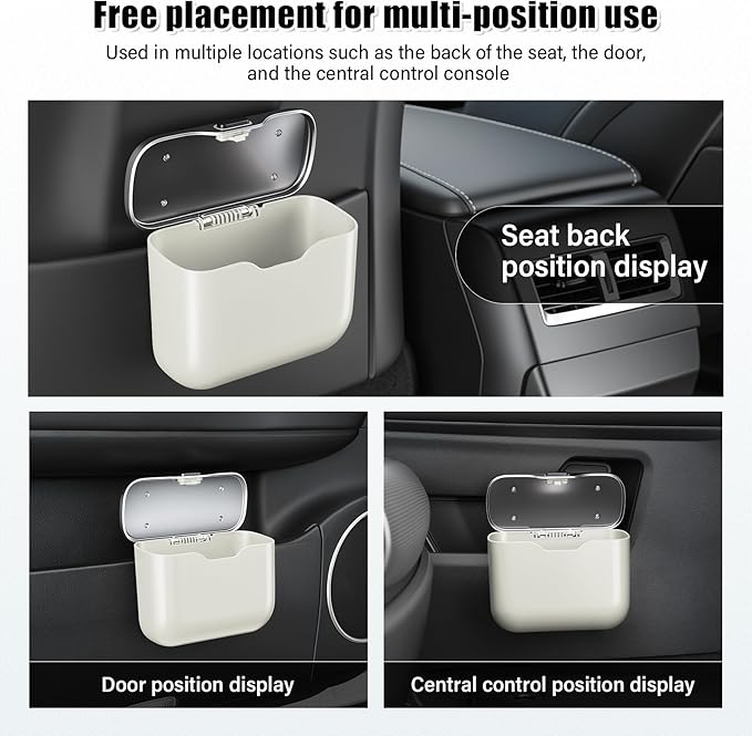 UYYE Car Trash Can, Car Garbage Bin with Lid & Handle - Leak-Proof Mini Trash Can for Car, Truck, SUV - Essential Car Accessories for Organization (White)