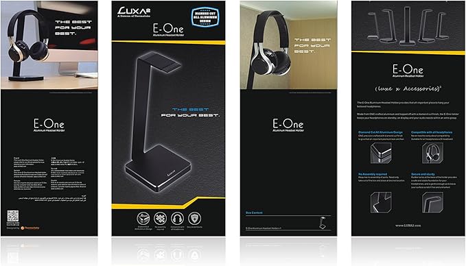 E-One Black Solid-Metal Aluminum Universal Gaming Headphone Stand/Hanger/Holder for Beats, Senheiser, Sony, Bose, Philips, Audio-Technica, Plantronics, Shure, Jabra, JVC, JBL, AKG, DJ, Gaming Headsets Display HO-HDP-ALE1BK-00