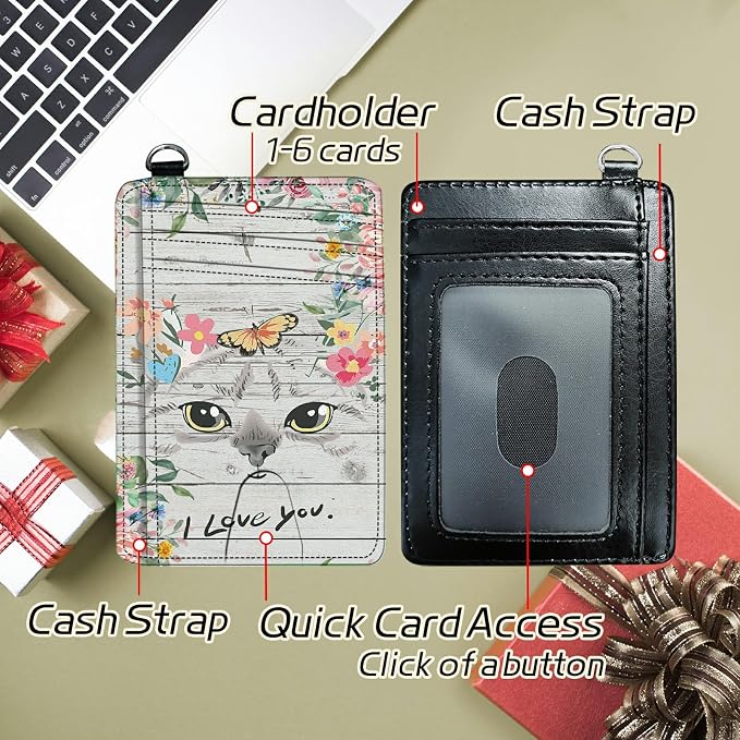 Small Travel Wallets, Cat Flowers Slim Minimalist Front Pocket Wallet with Wristlet, RFID Blocking PU Leather Credit Card Holder with ID Window Change Purse for Men Women