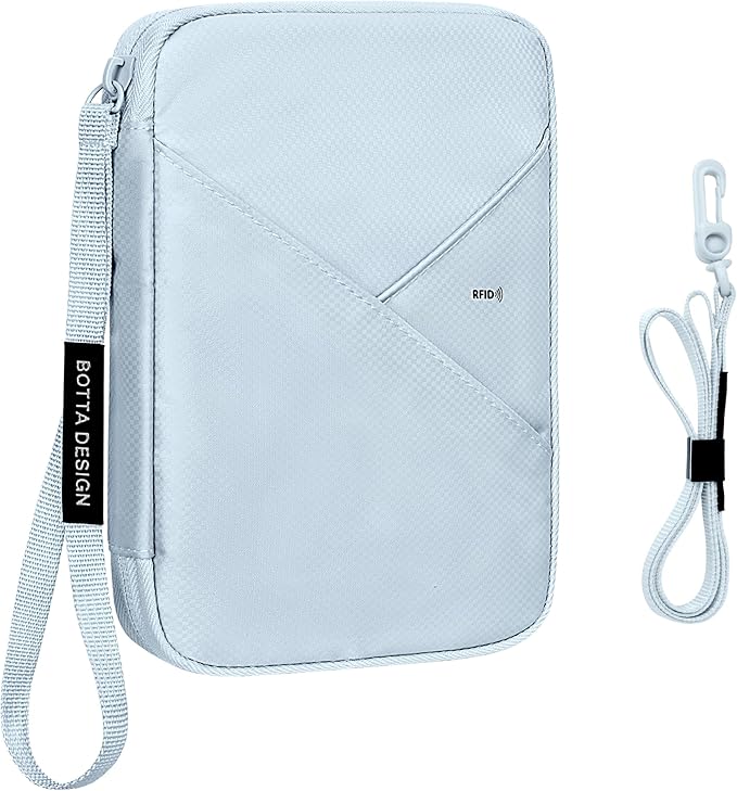 Veki Passport Holder for Travel Women Family, Passport Wallet Bag, RFID Travel Document Organizer, Waterproof Passport Holder for Men, Portable Case for Cards, Cash, Tickets, ID (Blue Gray, M)