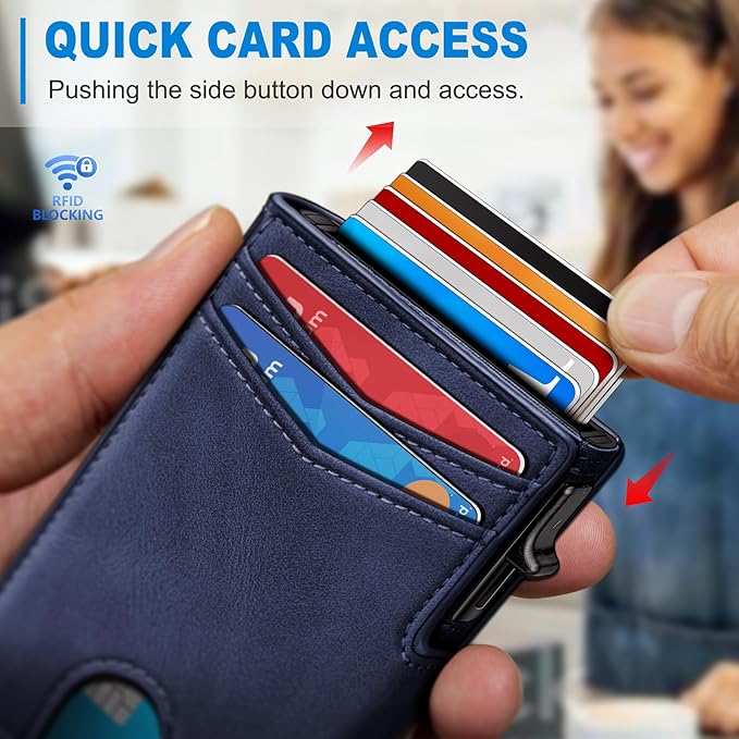 miyozi Wallet for Men with Money Clip Coins Pocket ID Window Gift Boxed,Slim Smart Front Pocket RFID Blocking Wallet Pop-up Card Holder in Magnetic Leather Flip 3.9"x 2.7"
