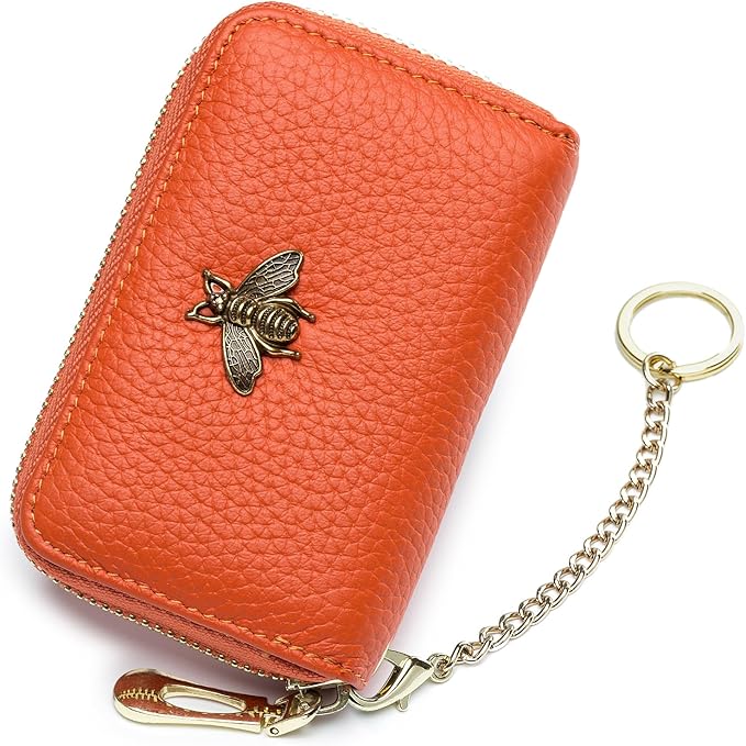 imeetu RFID Credit Card Holder, Small Leather Zipper Card Case Wallet for Women