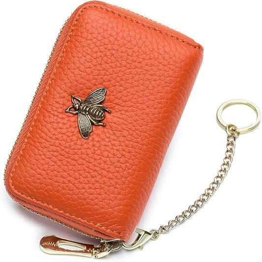 imeetu RFID Credit Card Holder, Small Leather Zipper Card Case Wallet for Women
