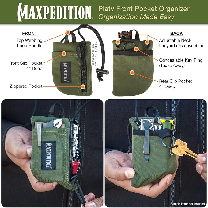 MAXPEDITION Platy Pocket Organizer, Durable EDC Tool Pouch for Men, Neck Wallet with Paracord Lanyard, Holds Flashlight, Multitool, Pen, Notebook