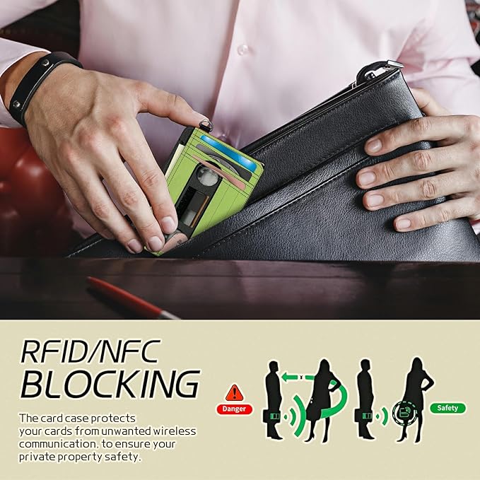 Small Travel Wallets, Green Tape Cassette Slim Minimalist Front Pocket Wallet with Wristlet, RFID Blocking PU Leather Credit Card Holder with ID Window Change Purse for Men Women