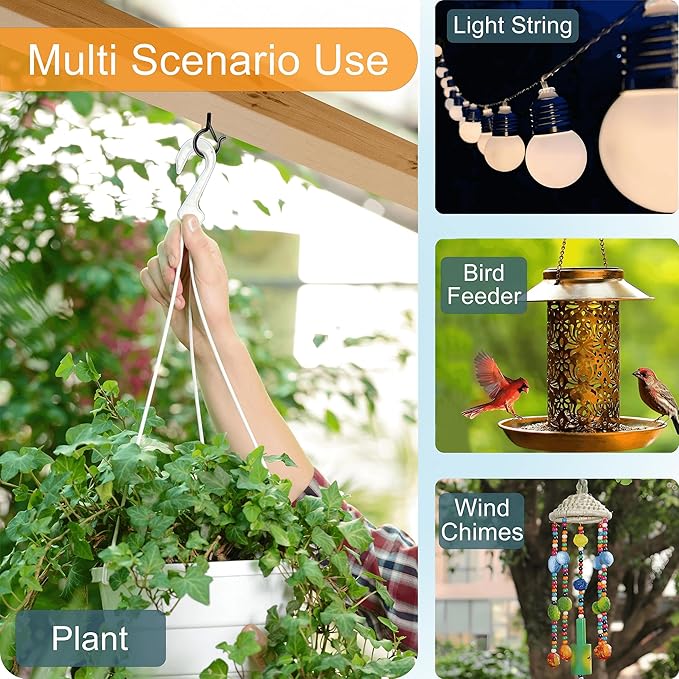 Black Screw Hooks with Safety Lock 2.3" Rustproof Metal Ceiling Hooks for Hanging Plants, Baskets,String Lights & Outdoor Decor, 40LB Capacity (10, Black)