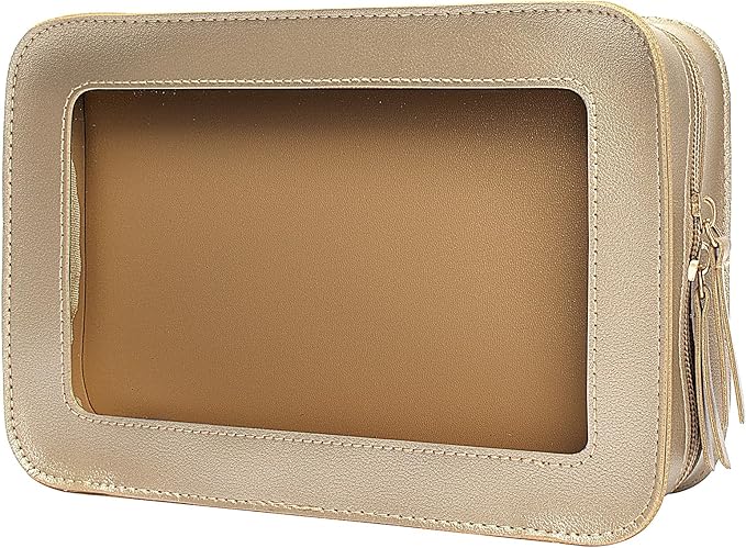 LETGO Clear Makeup Bags, TSA Approved Toiletry Bag with Zipper, Small Makeup Organizer Fit Carry-on Travel Essentials,Portable Travel Clear Cosmetic Bags Pouch for Women Men (Golden)