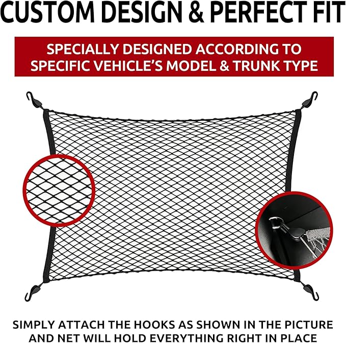 Rear Trunk Floor Style Automotive Elastic Mesh Cargo Net for Mercedes-Benz GLE W167 2020-2025 - Premium Trunk Organizers and Storage - Luggage Net for SUV - Best Car Organizer for Mercedes-Benz GLE