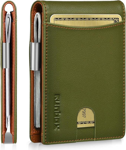 RUNBOX Slim Money Clip Wallets for Men and Teen Boys RFID Blocking 11 Card Holder Minimalist Small Leather Bifold Novelty Men's Wallet Front Pocket Gift Box