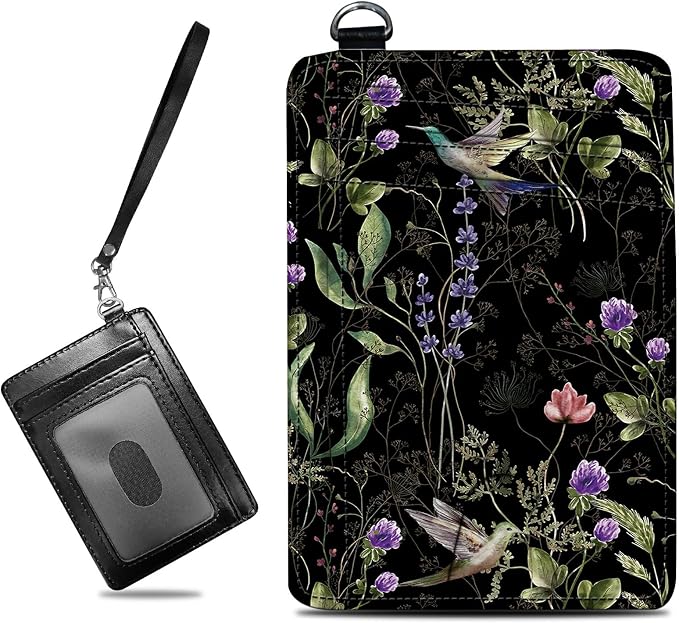 Small Travel Wallets, Wild Flower Hummingbird Slim Minimalist Front Pocket Wallet with Wristlet, RFID Blocking PU Leather Credit Card Holder with ID Window Change Purse for Men Women