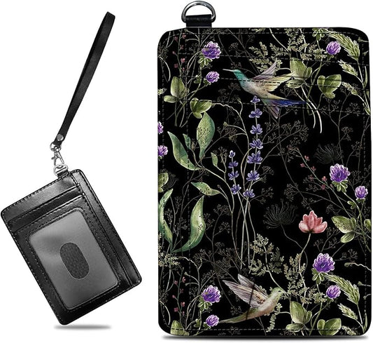 Small Travel Wallets, Wild Flower Hummingbird Slim Minimalist Front Pocket Wallet with Wristlet, RFID Blocking PU Leather Credit Card Holder with ID Window Change Purse for Men Women