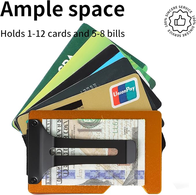 Slim Wallet for Men,RFID Blocking Minimalist Metal Wallet, Money Clip/Cash Holder, Front Pocket Aluminum Credit Card Holder, Ideal Gift for Men-Matte Orange