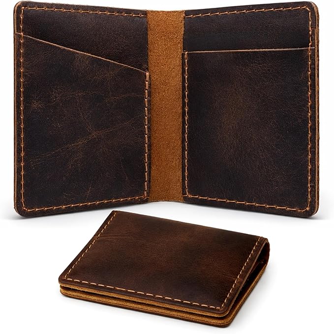 Credit Card Case Holder, Genuine Leather Bifold Wallet for Men and Women, Slim Minimalist Front Pocket Card Holder for Credit and Debit Cards, 4x3 Inches, Brown