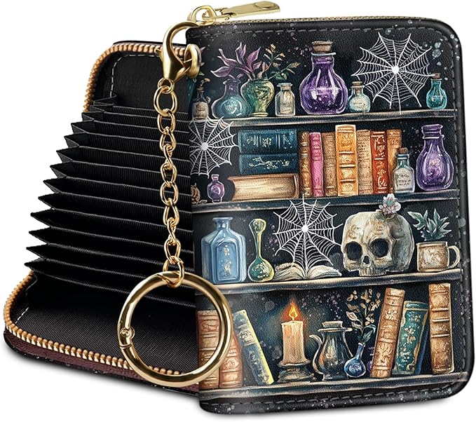 Credit Card Holder RFID Wallet, Small Card Holder Wallet for Women with Keychain Zipper, Funny Leather Print Credit Card Wallets Accordion Gift