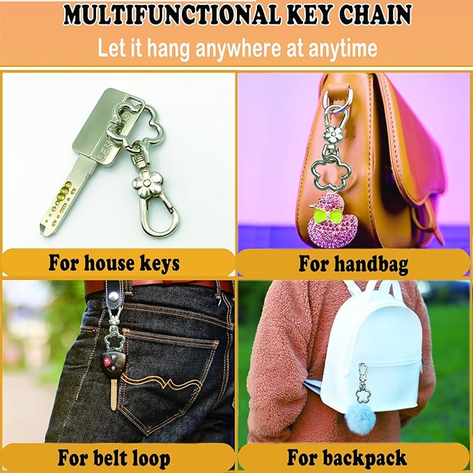 Metal Keychains for Women Men, 2PCS Cute Flower Shape Quick Release Key Chain Bag Charms Car Keychain Holder Clip