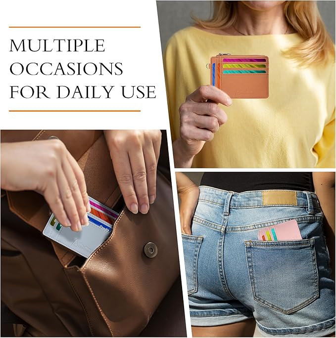 Small Wallets Woman Leather Credit Card Holder Slim Minimalist Front Pocket RFID Blocking Wallet for Women with Zipper Coin Purse（Black）