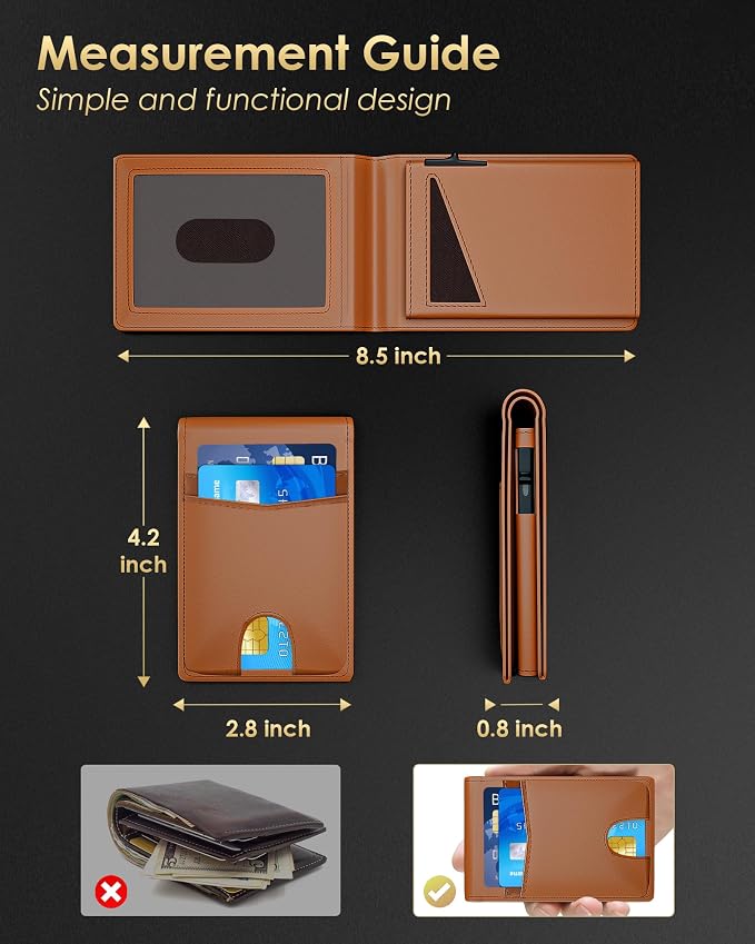 QLD 2026 Wallet for Men - RFID Blocking [Functional & Practical] Bifold Slim Minimalist Credit Card Holder Pop Up Wallet Metal Case with Cash Slot, Front Pocket with ID Window, Gift Boxed