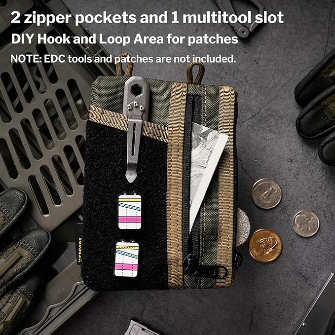 VIPERADE VE18 EDC Pouch, Pocket Organizer for Men, EDC Pocket Organizer, 3 Slots with 2 Zipper Pockets, Multitool Pouch
