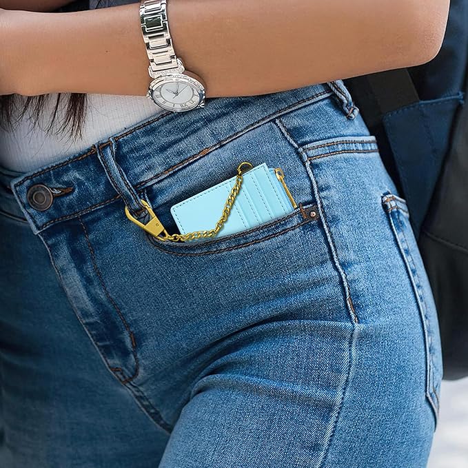 SEAVILIA Card Holder Keychain Wallet for Women with ID Window RFID Coin Purse Bee Gifts Slim Minimalist Small Wallet